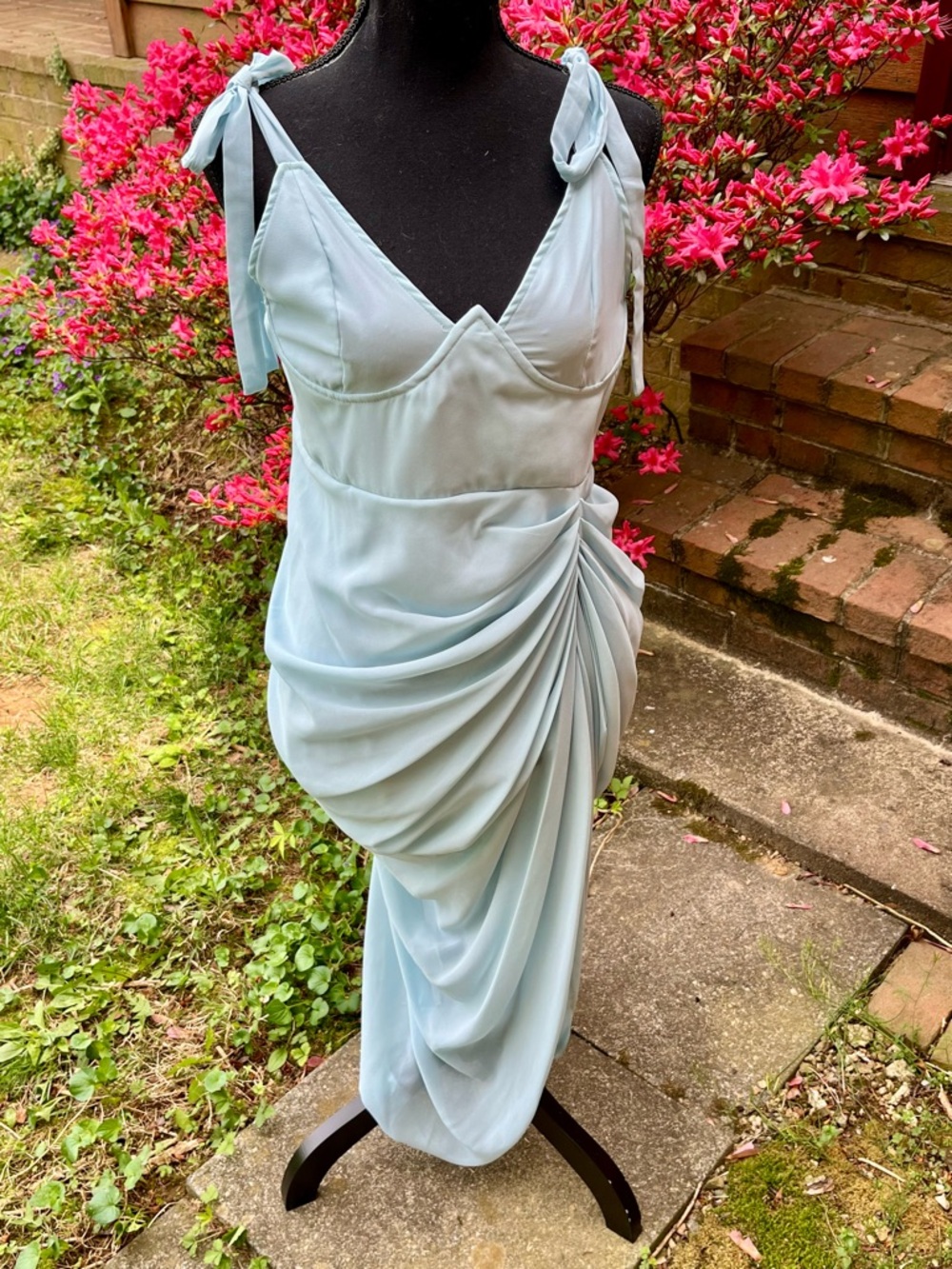 NWT PrettyLittleThing Light Blue Underwire Draped Midi Dress US 10 Wedding Guest - Picture 13 of 17